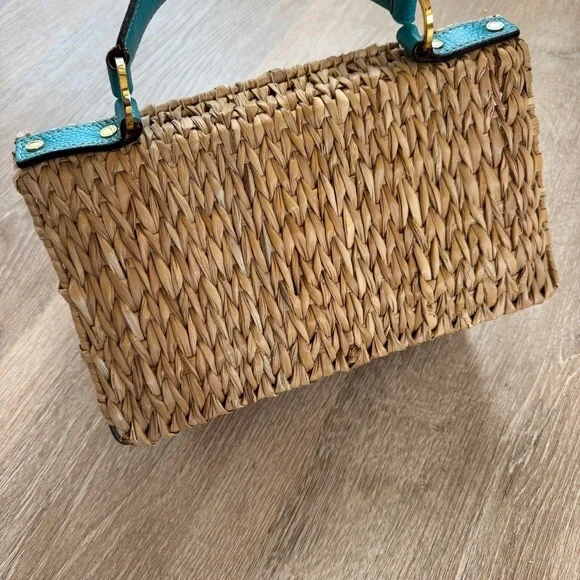 Kate Spade New York blue bird birdhouse maya wicker raffia handbag blue bird - Picture 6 of 11